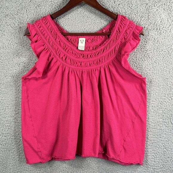 We the Free Smocked Top Off Shoulder Hot Pink‎ Size M Summer Beach Boho - Picture 1 of 7